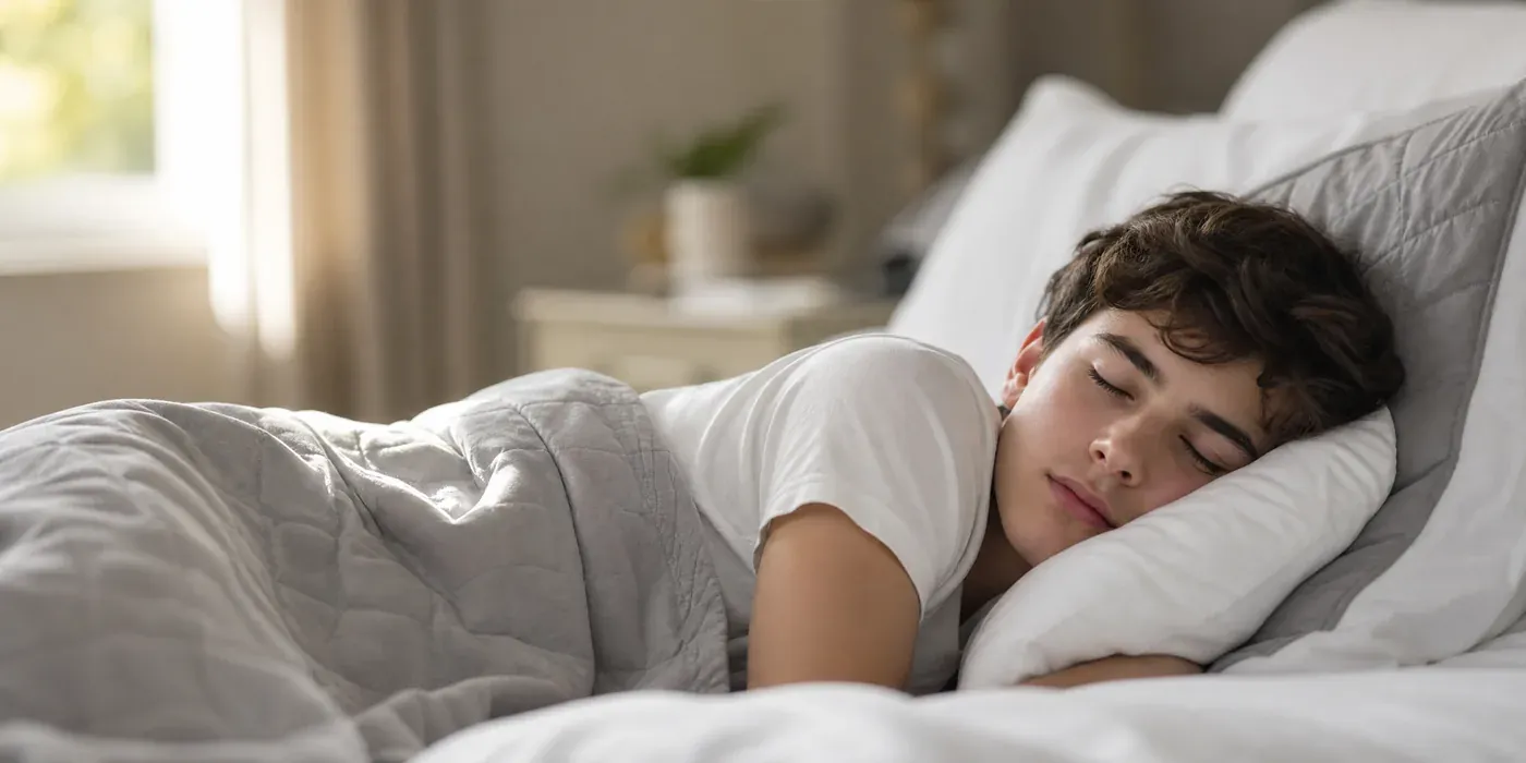 A teenager sleeping soundly, illustrating the restful sleep a custom night guard helps protect