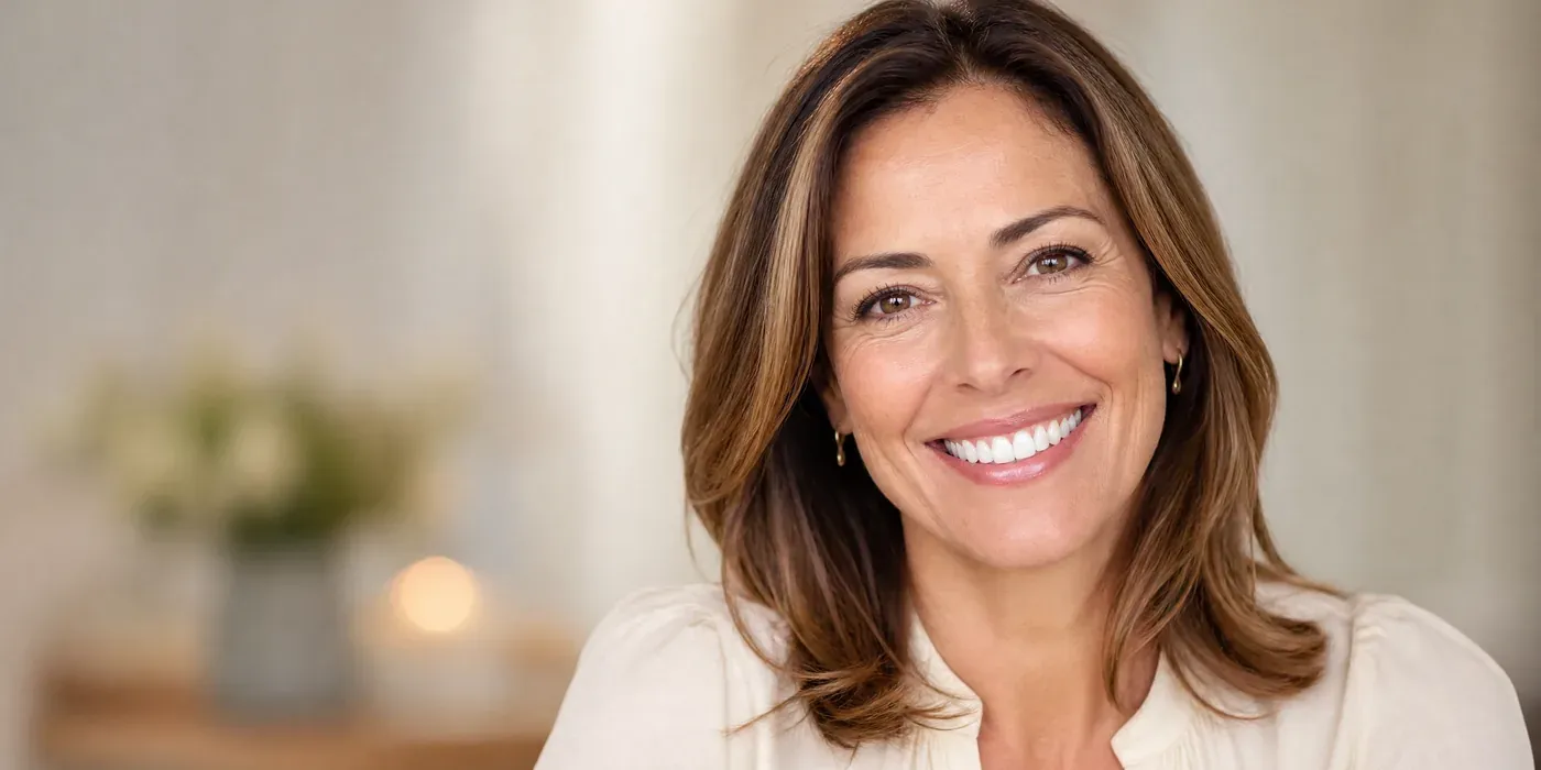 A smiling woman showing the bright, even smile achieved through a smile makeover